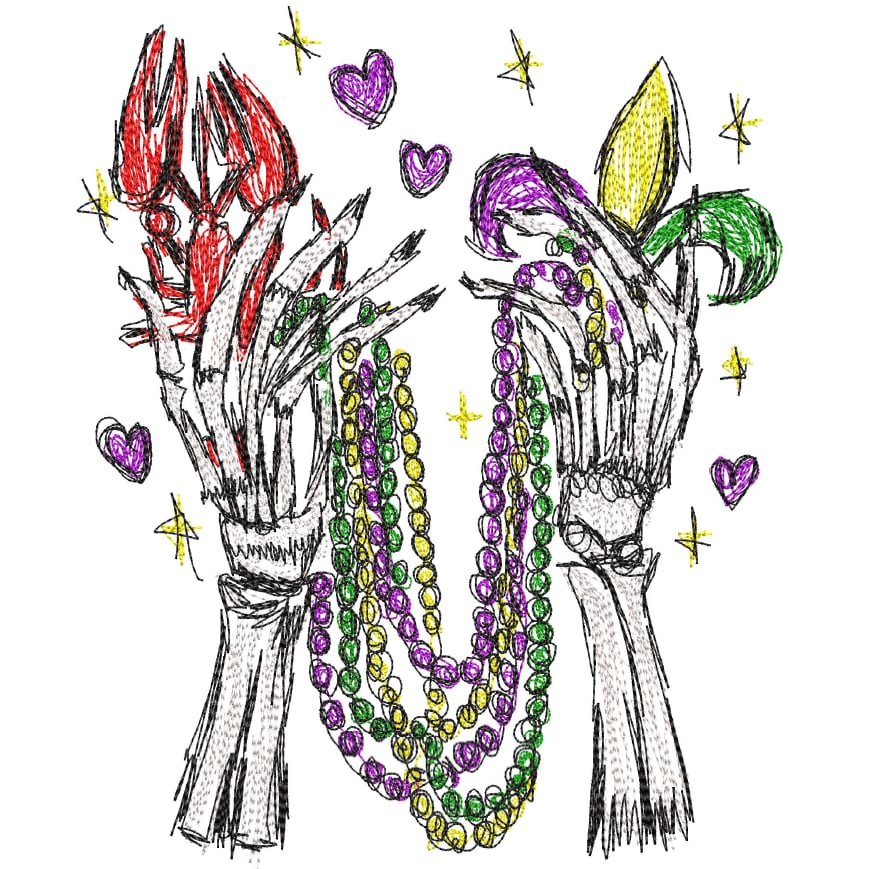 Mardi Gras Scribble Skeleton Beads