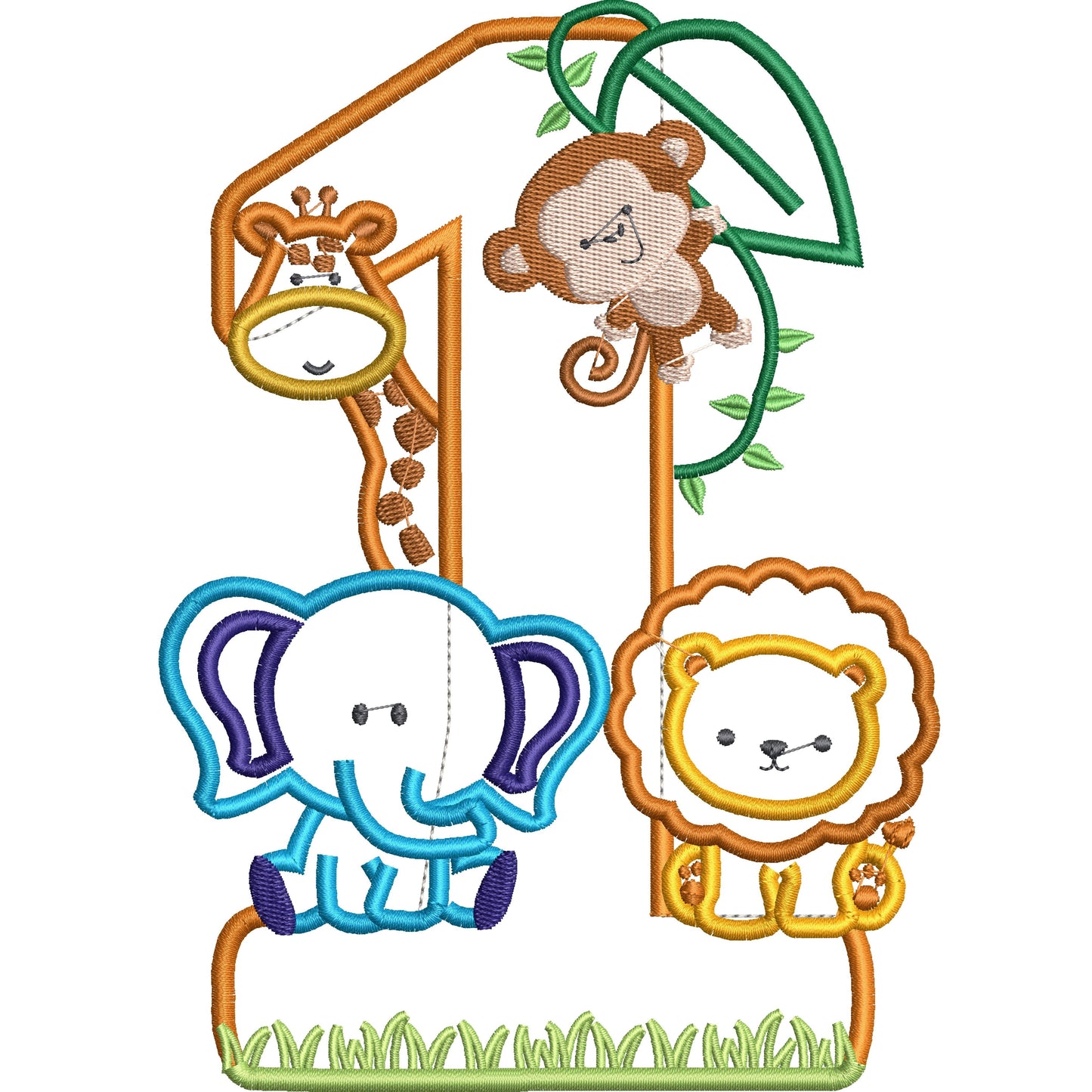KRD Jungle Safari Zoo Birthday Applique Number 1