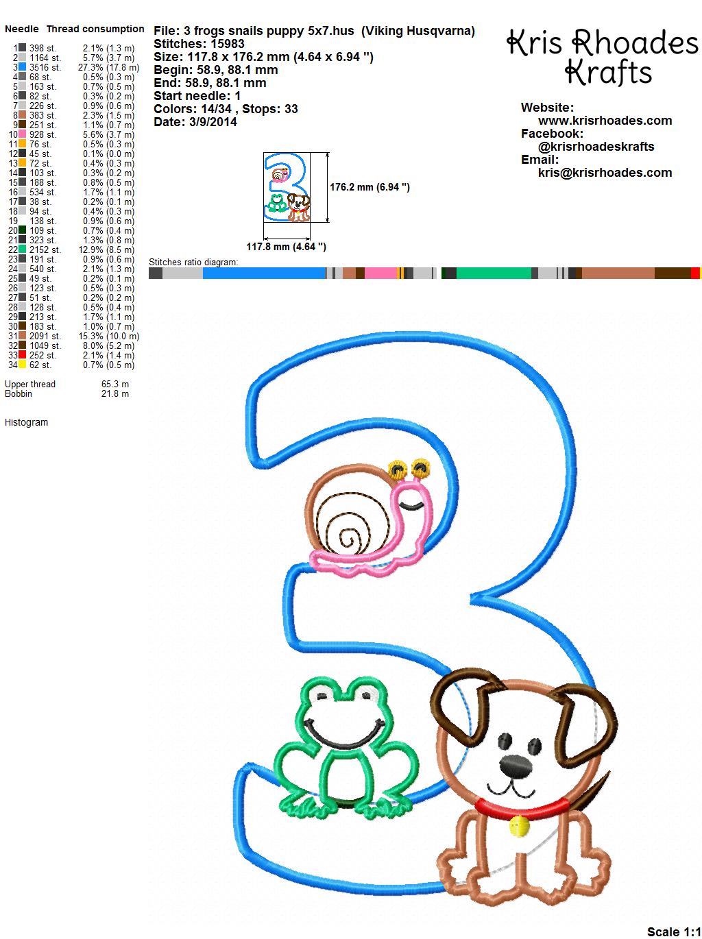 KRD Frog, Snails & Tails Birthday Applique Number 3