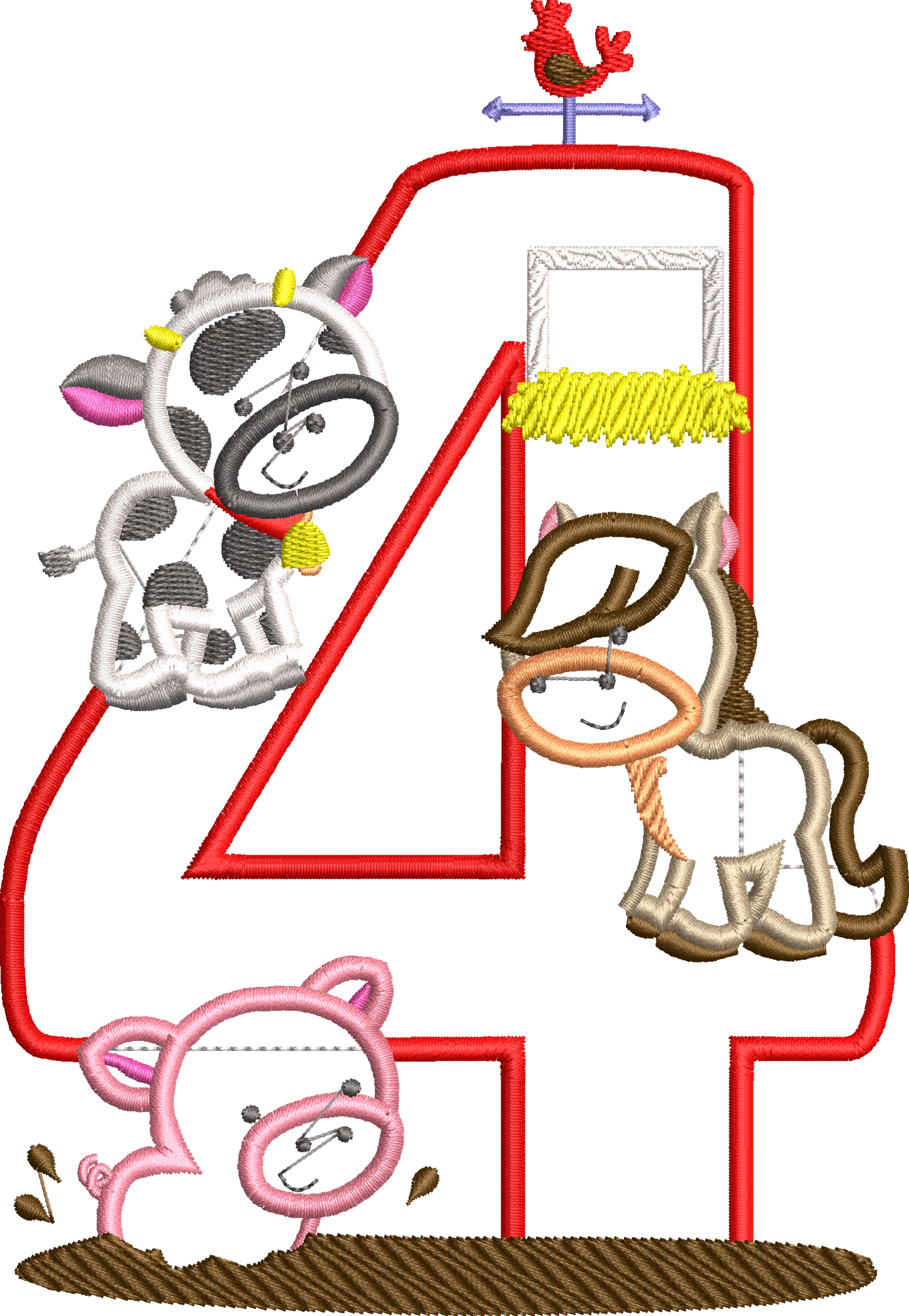 KRD Farm Animals Birthday Applique Number 4