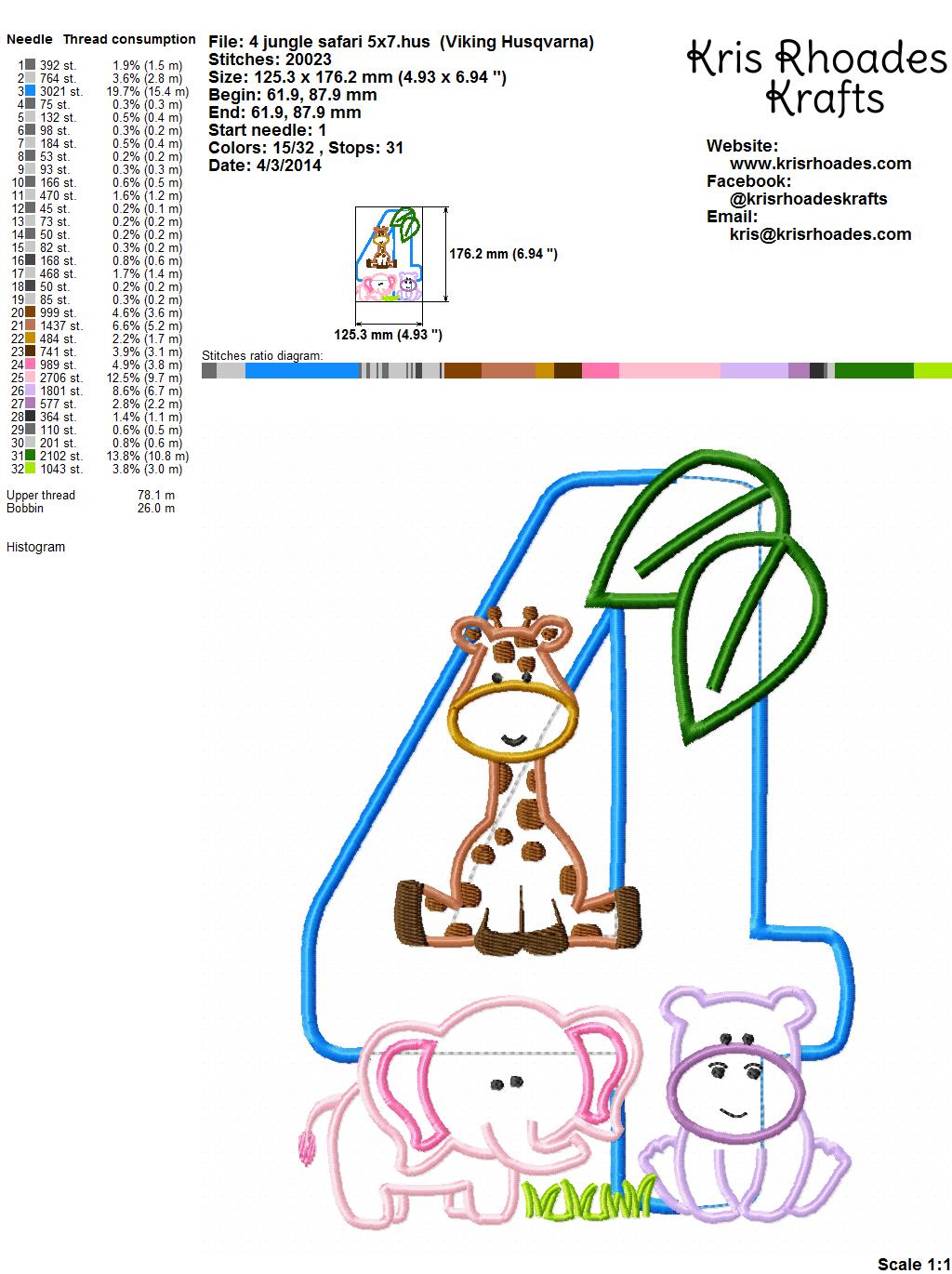 KRD Jungle Safari Zoo Birthday Applique Number 4