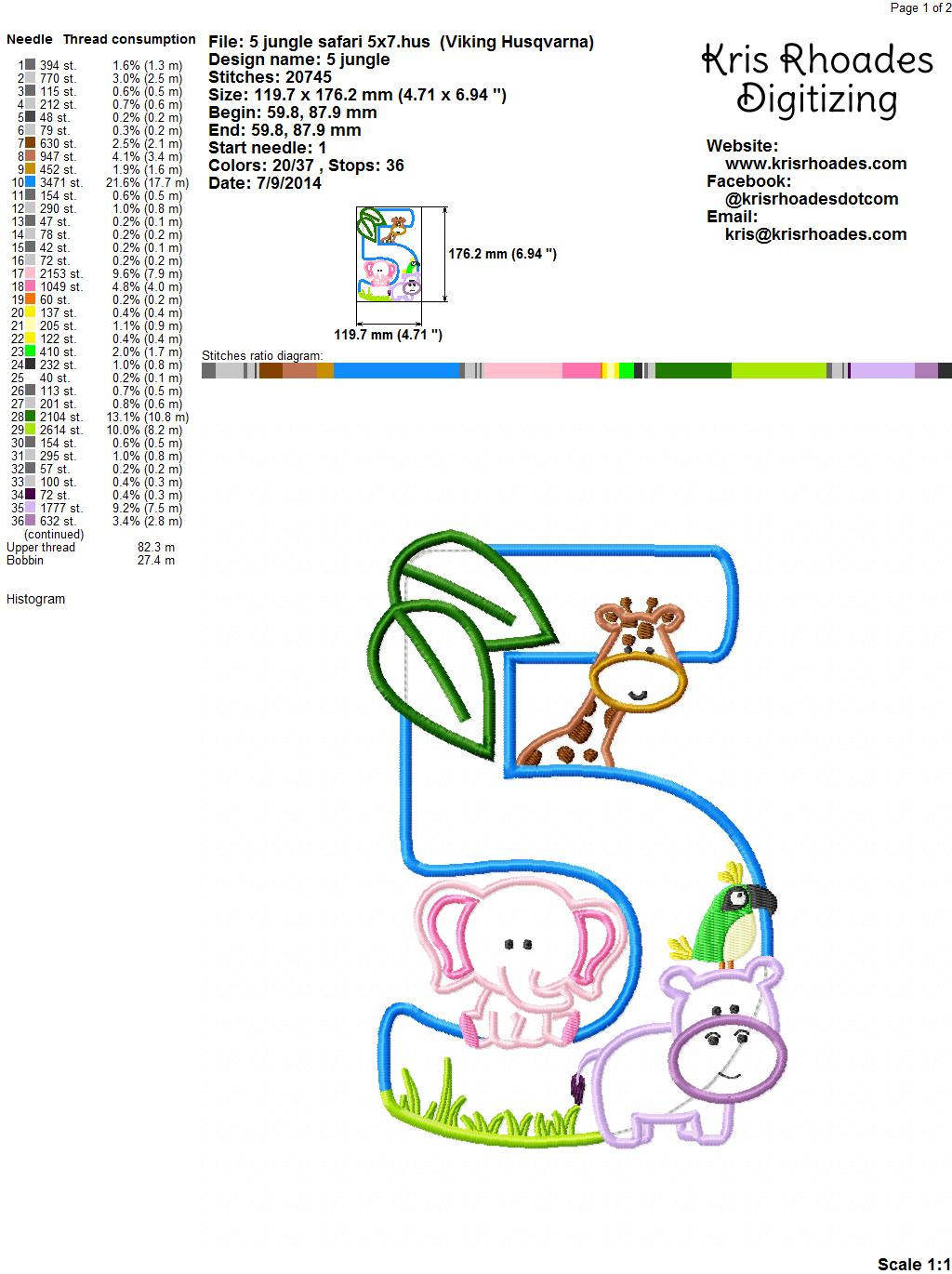 KRD Jungle Safari Zoo Birthday Applique Number 5