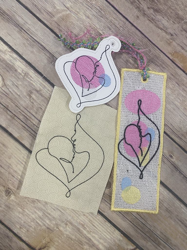 Mom and Baby Line Art Embroidery design