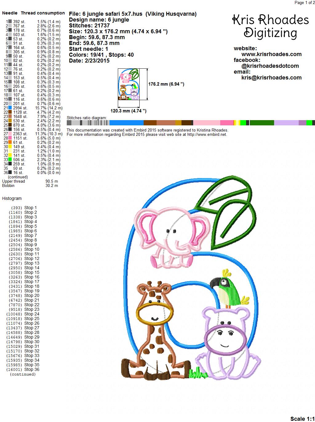 KRD Jungle Safari Zoo Birthday Applique Number 6