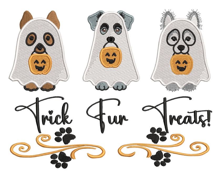 Trick Fur Treats Halloween Ghost Dog Trio