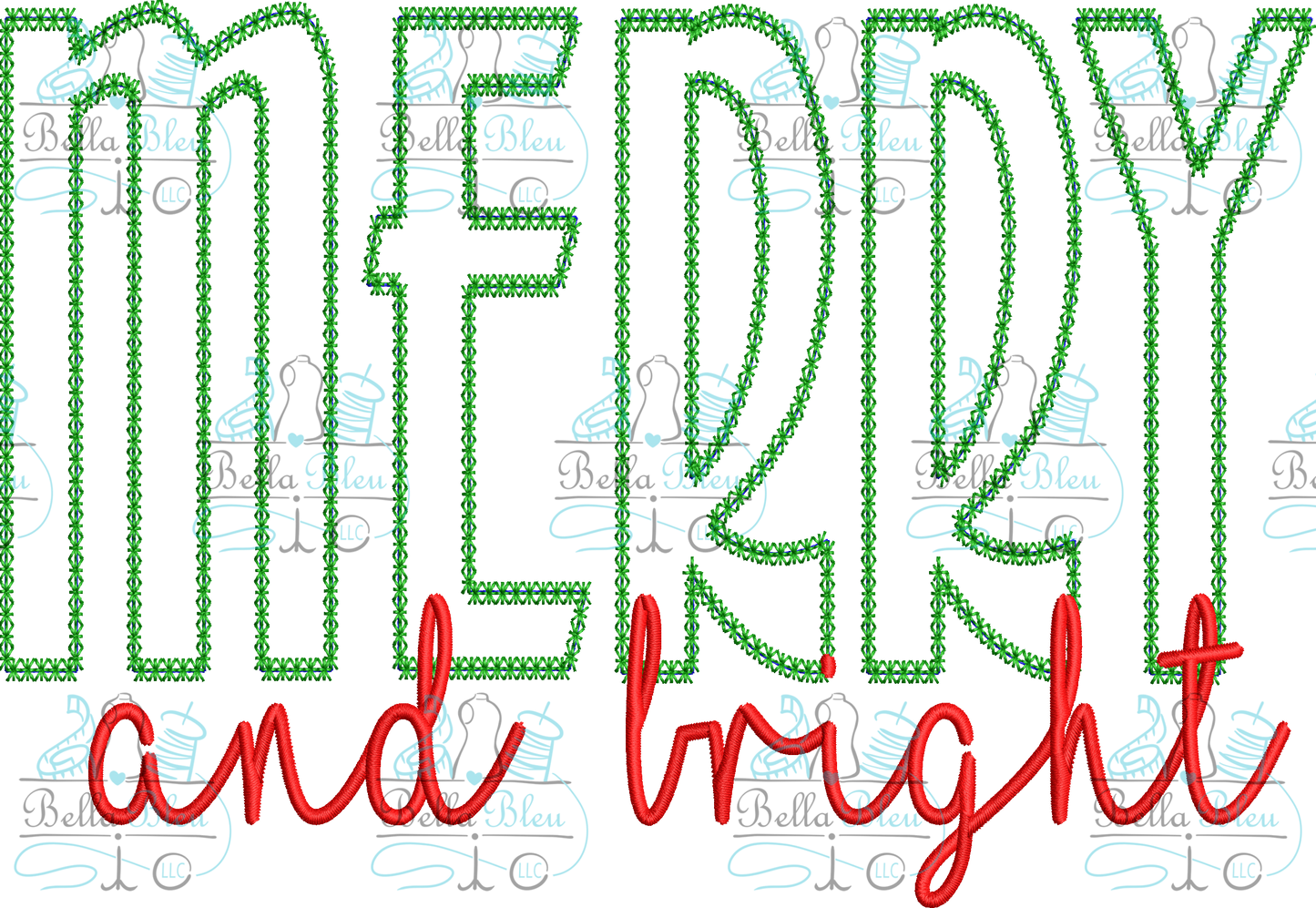 Merry and Bright Christmas Applique saying