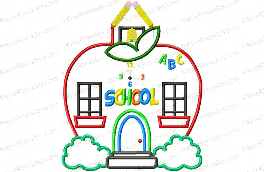 KRD Apple Schoolhouse Applique