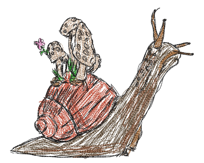 Forest Snail with Mushrooms Scribble 5 sizes