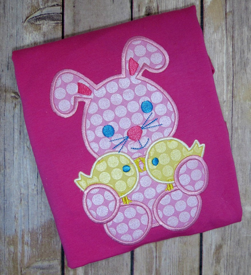 Bunny holding Chicks Applique Embroidery Design