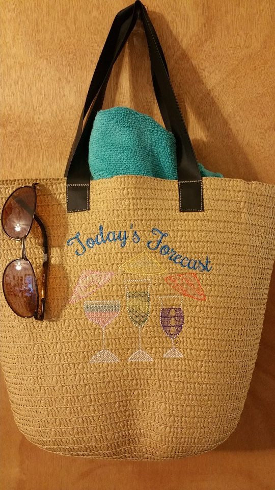 Today's Forecast Umbrella Margarita, Wine, Mai Tai Drinks Redwork Colorwork Machine Embroidery Design