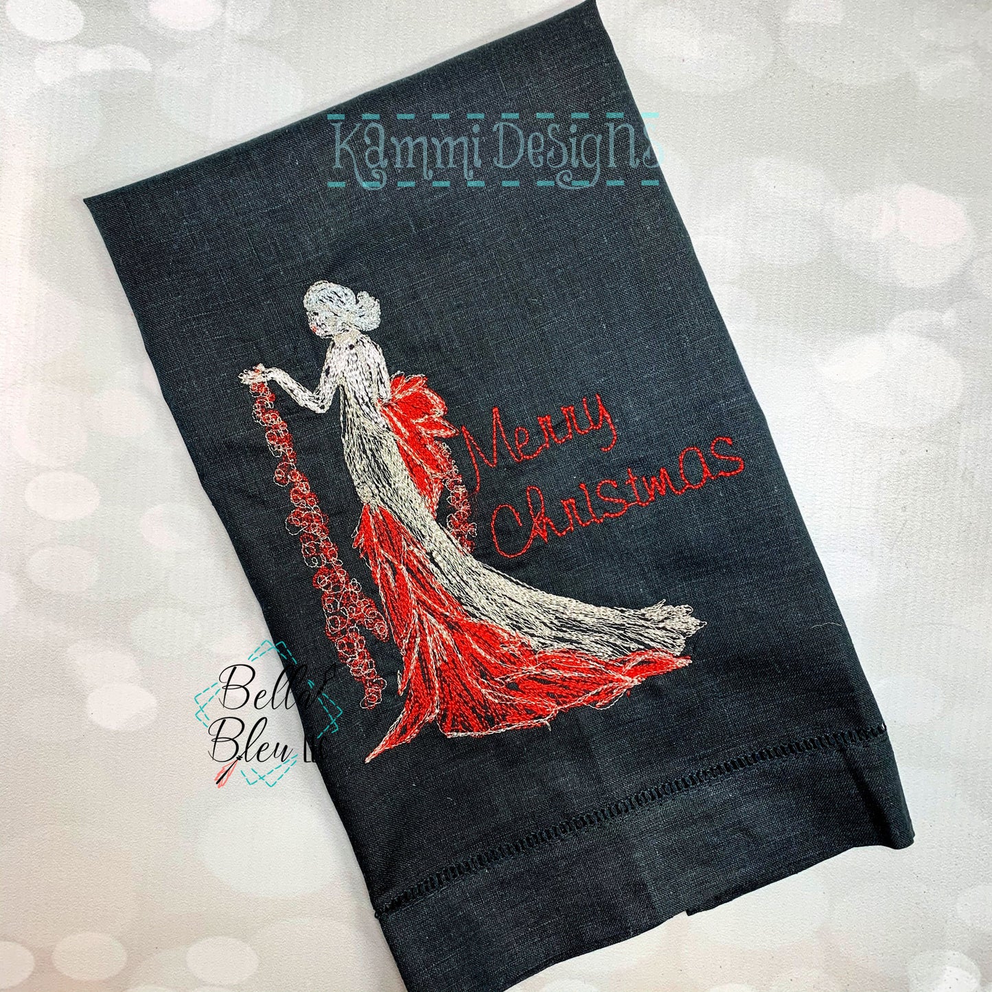 Retro Christmas Poinsettia Lady Scribble