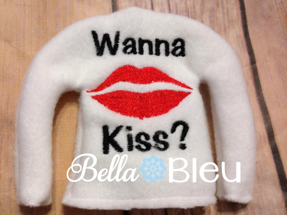 ITH Elf "Wanna Kiss" Lips sweater shirt embroidery design