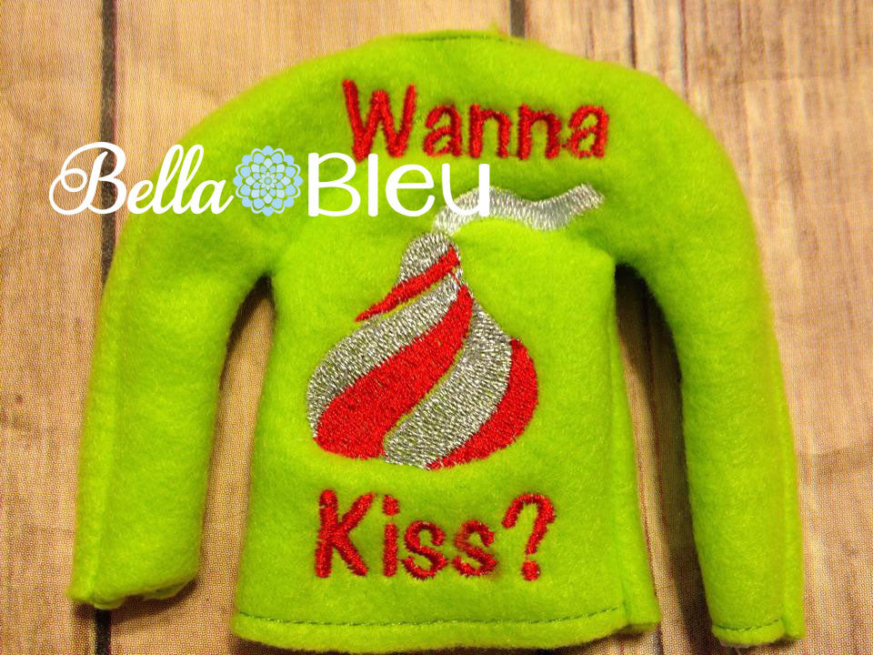 ITH Elf "Wanna Kiss" Sweater Shirt Embroidery Design
