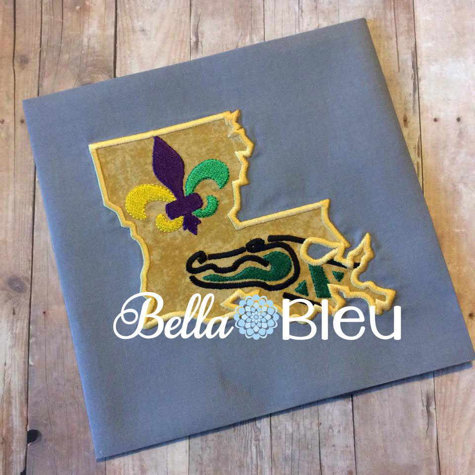 State of Louisiana Mash up Gators fleur de lis Mardi Gras Machine Applique Embroidery Design