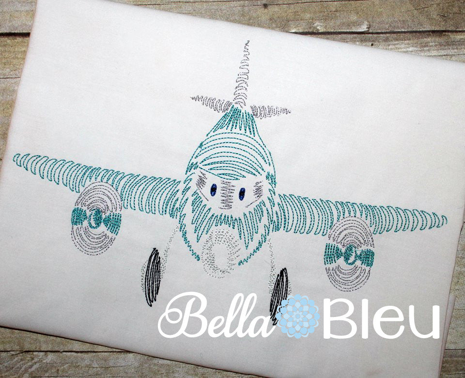 Redwork Colorwork Boys Airplane Machine Embroidery Design