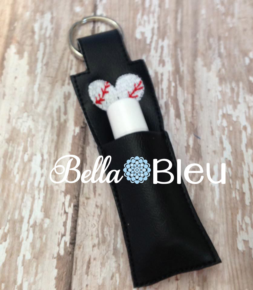 ITH in the hoop Baseball Softball Heart chapstick key fob machine embroidery design