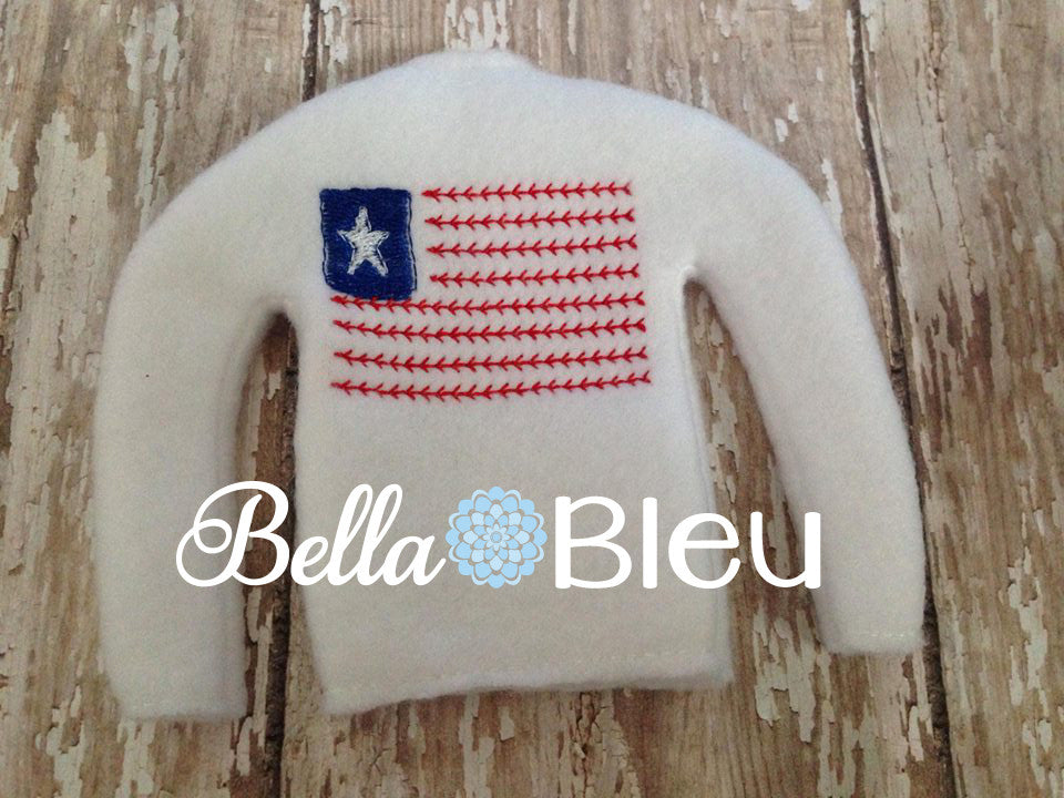 ITH In The Hoop Elf American Flag Baseball Stitches Sweater Shirt Embroidery Design