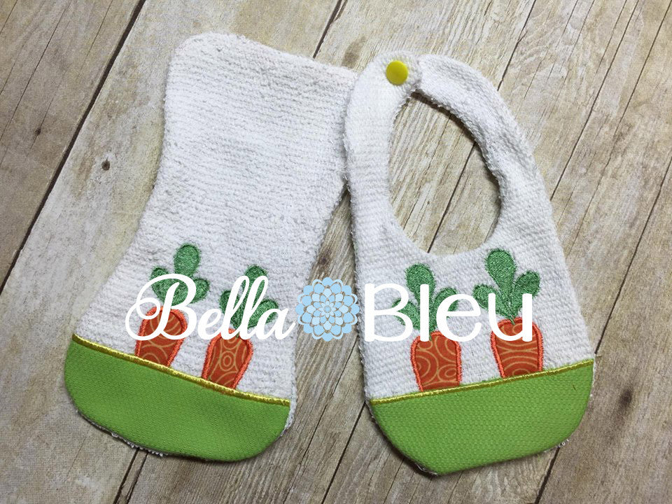 ITH In The Hoop Baby Bib With Carrots Easter Machine Embroidery Design