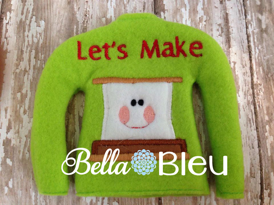 ITH In The Hoop Elf "Let's Make Smores" Marshmallow Sweater Shirt Machine Embroidery Design