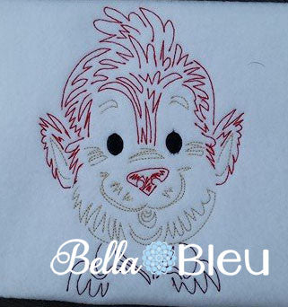 Beatuiful Colorwork Redwork Adorable Halloween WereWolf Wolf Machine Embroidery Design