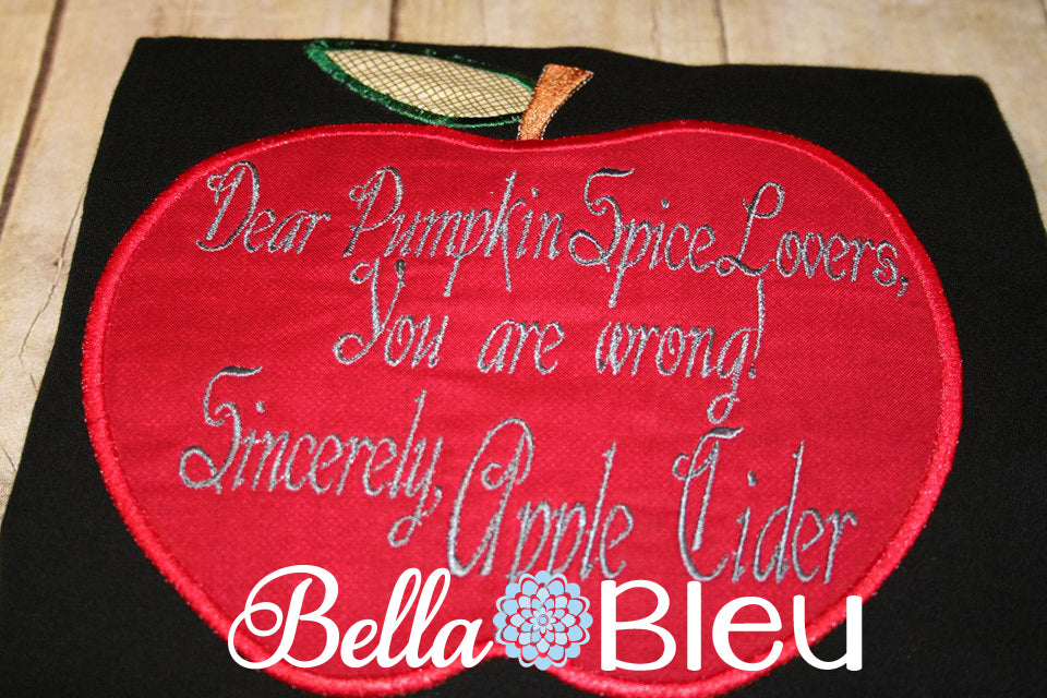Dear Pumpkin Spice Loves Apple Cider Machine Embroidery Applique Design Funny Saying