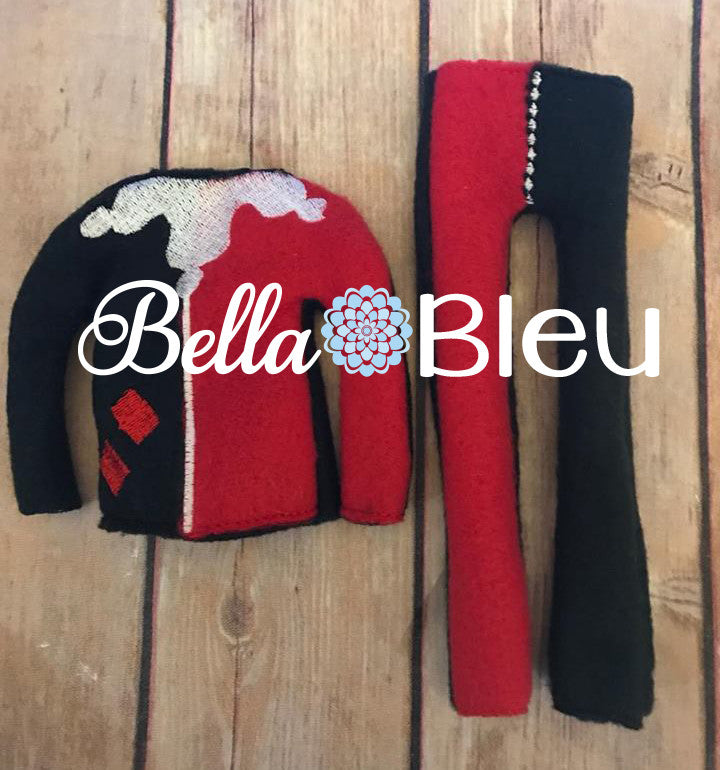 ITH Elf Inspired Harley Quinn Costume Sweater Shirt and Pants machine embroidery design