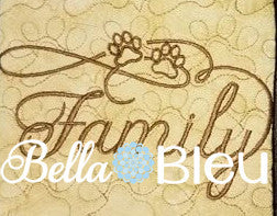 Swirly Family wording saying with Cat Dog Paw prints machine embroidery design