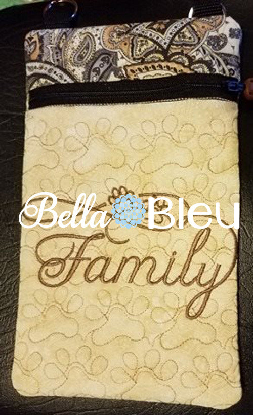 ITH In The Hoop Purse with Cat Dog Paw Prints Quilting Stipple Zipper Bag