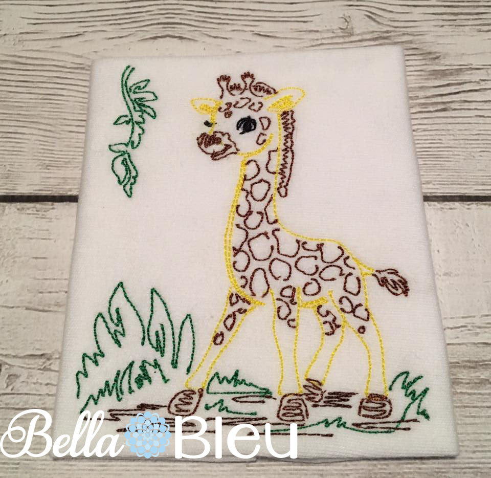 Jungle Giraffe Colorwork Embroidery Redwork quick stitch machine embroidery design