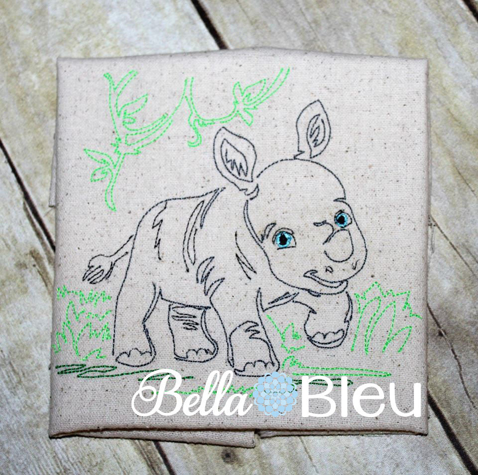 Jungle Rhino Colorwork Redwork Machine Embroidery Design