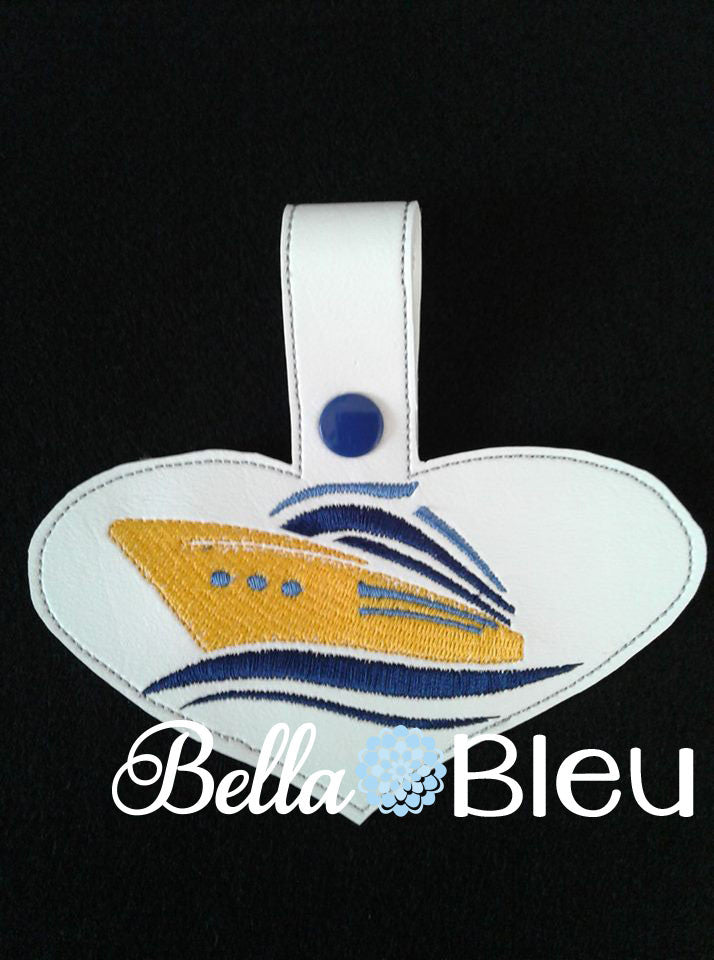 ITH Cruise Ship key fob luggage tag Key chain in the hoop machine embroidery Design Nautical