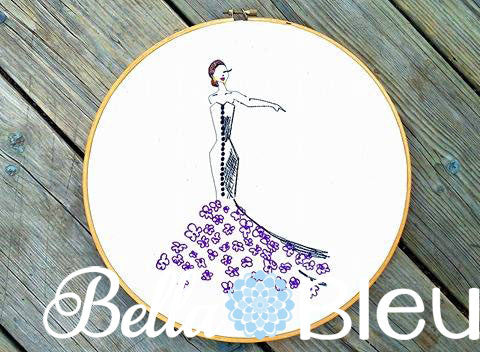 Julia the Retro Rockabilly Urban Wedding Bride Floral Dress machine embroidery colorwork design