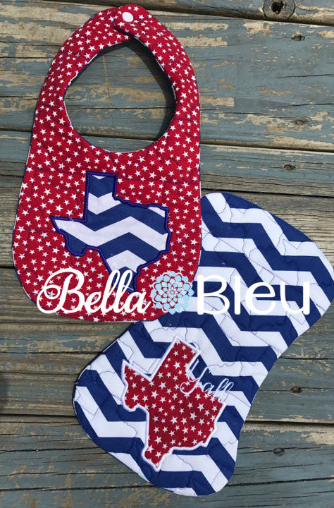 ITH In The hoop Bib with State of Texas applique & stipple machine embroidery design