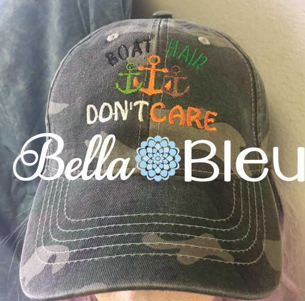 Baseball hat cap Boat Hair don't care with anchors machine embroidery design