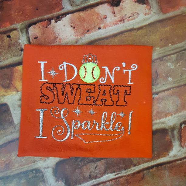 I don't sweat I sparkle Girls Softball Applique