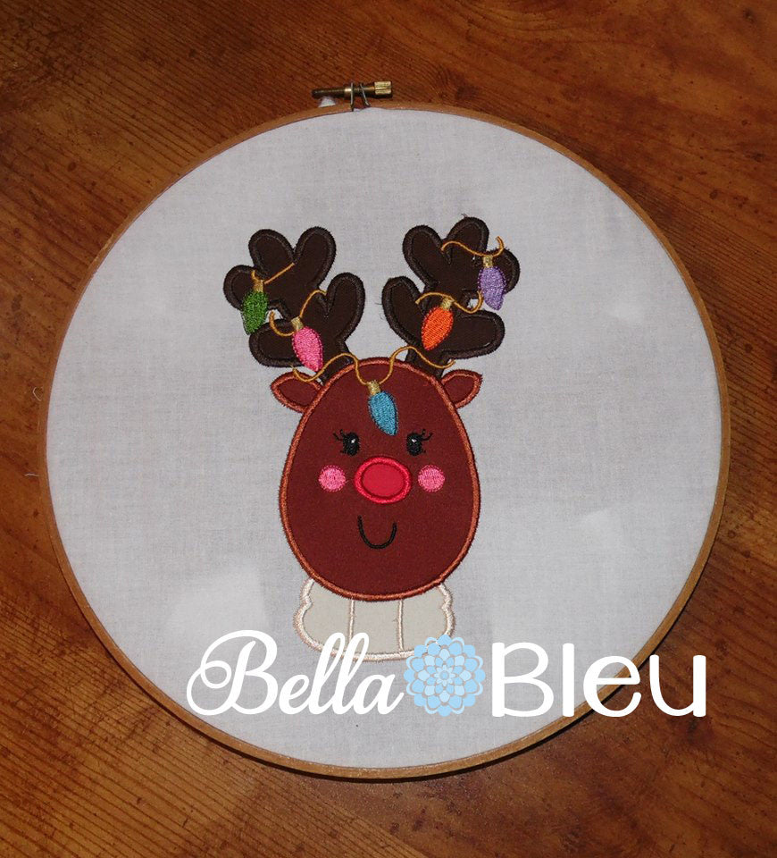 Reindeer Wrapped in Christmas Lights Machine Embroidery Applique Design