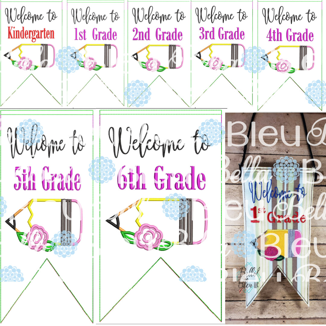 In the Hoop ITH Teacher Welcome to Grades Set Banner Machine Applique Embroidery design