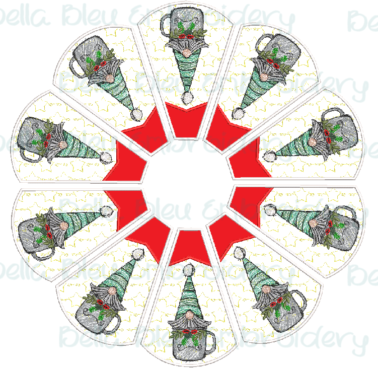 Gnome in a Mug Christmas Tree Skirt 2 In The Hoop 8x12