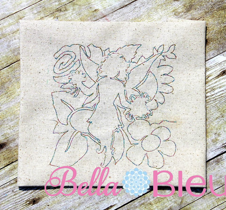 Fairy fairies quilt redwork bean stitch machine embroidery design