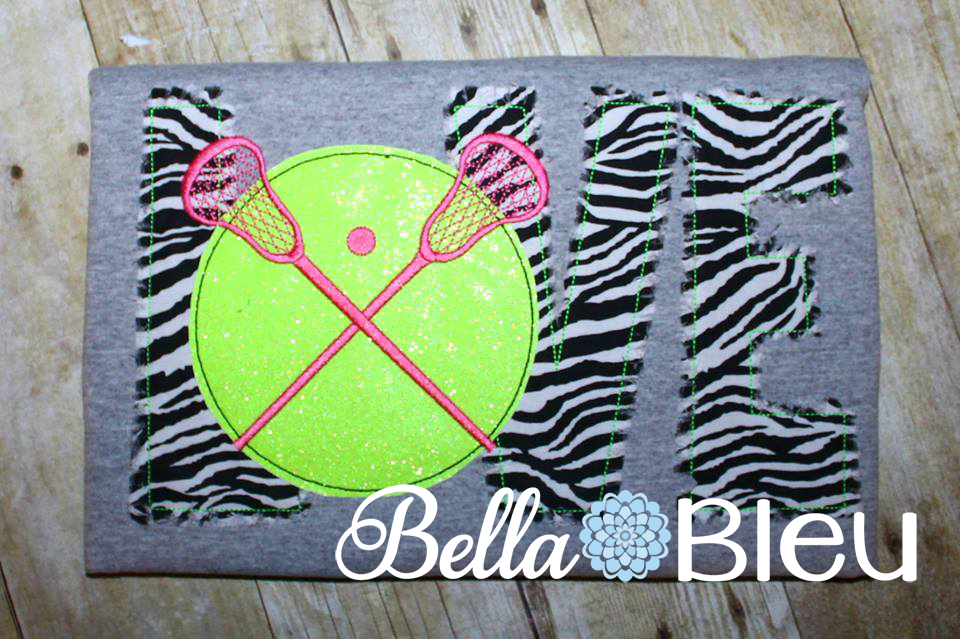 Raggy Love Lacrosse sticks and ball Applique Machine Embroidery design