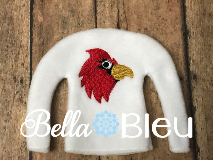 Cardinals mascot Fan Elf Sweater shirt in the hoop ith machine embroidery design