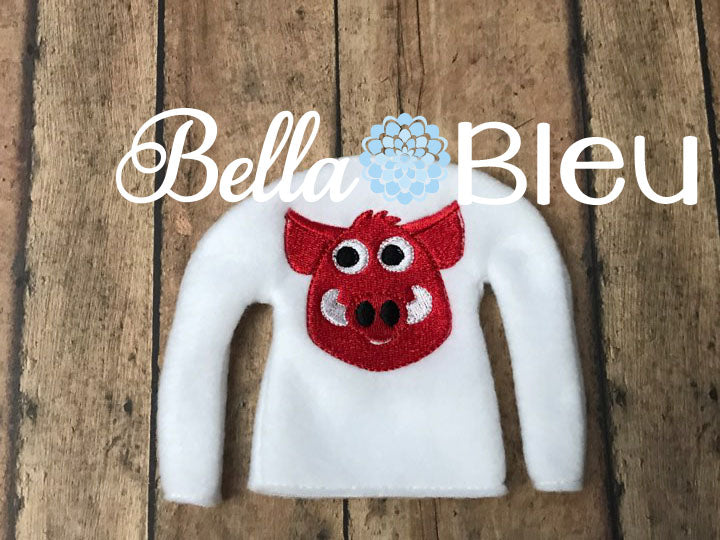 Razorbacks Hogs Hawgs Mascot Elf Sweater Shirt in the hoop machine embroidery design