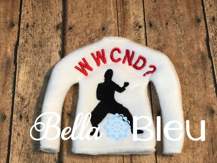 WWCND? Elf Chuck Norris Elf sweater shirt in the hoop machine embroidery design