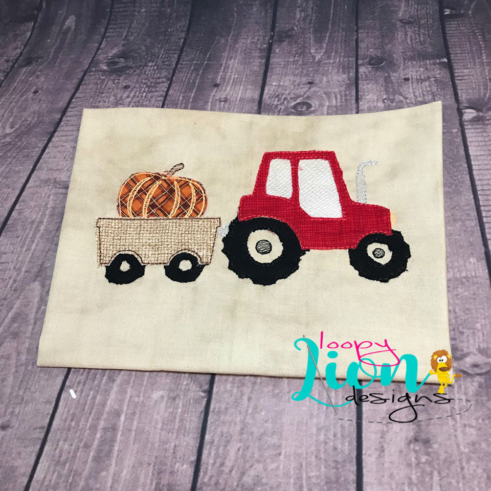 Tractor pulling Pumpkin wagon Applique