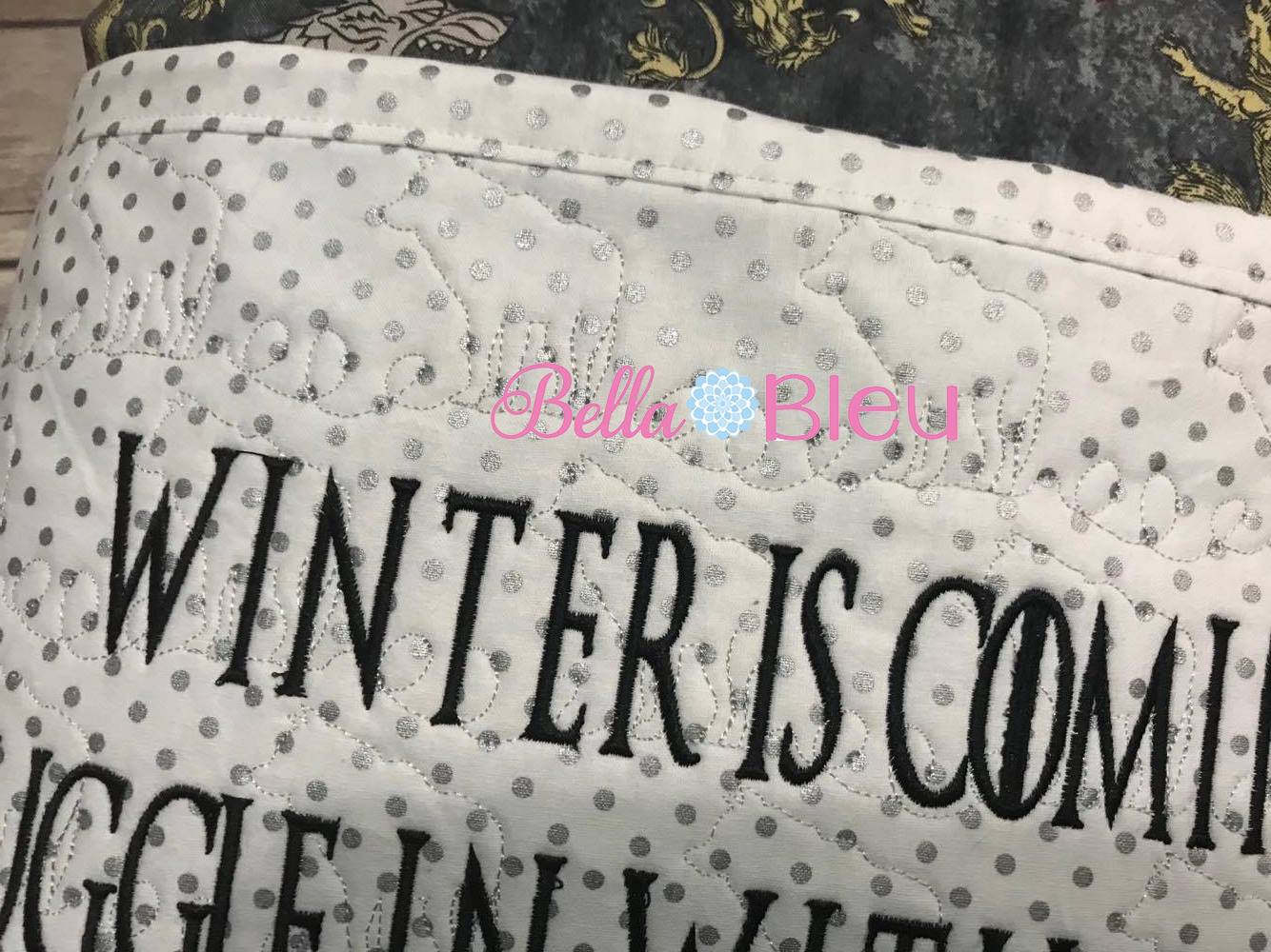 Inspired Game of Thrones Wolf motif Snuggle with a book saying machine embroidery design 7x11