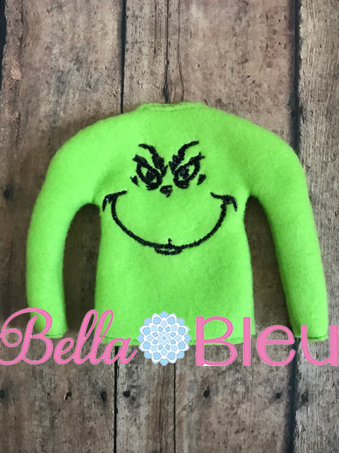 Mean One Elf Shirt Sweater in the hoop design ith machine embroidery design