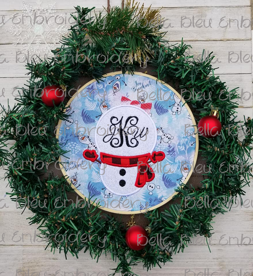 Snowman Monogram Frame Applique