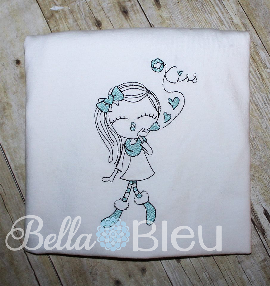 Sketchy Valentines Girl Kiss Embroidery