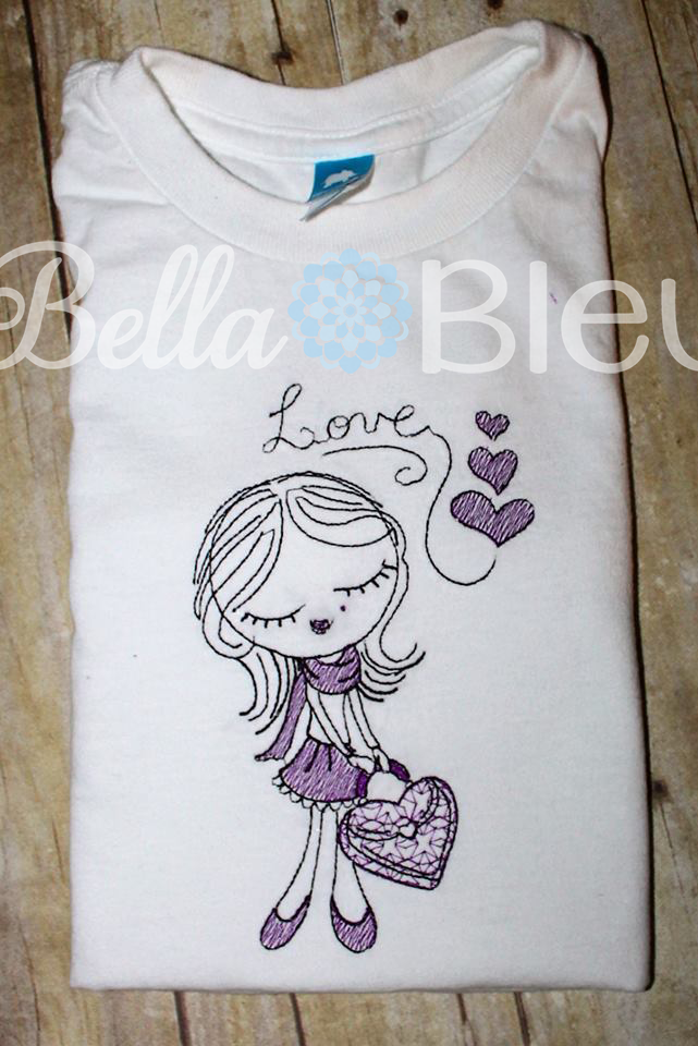 Valentines Sketchy Love Girl with hearts