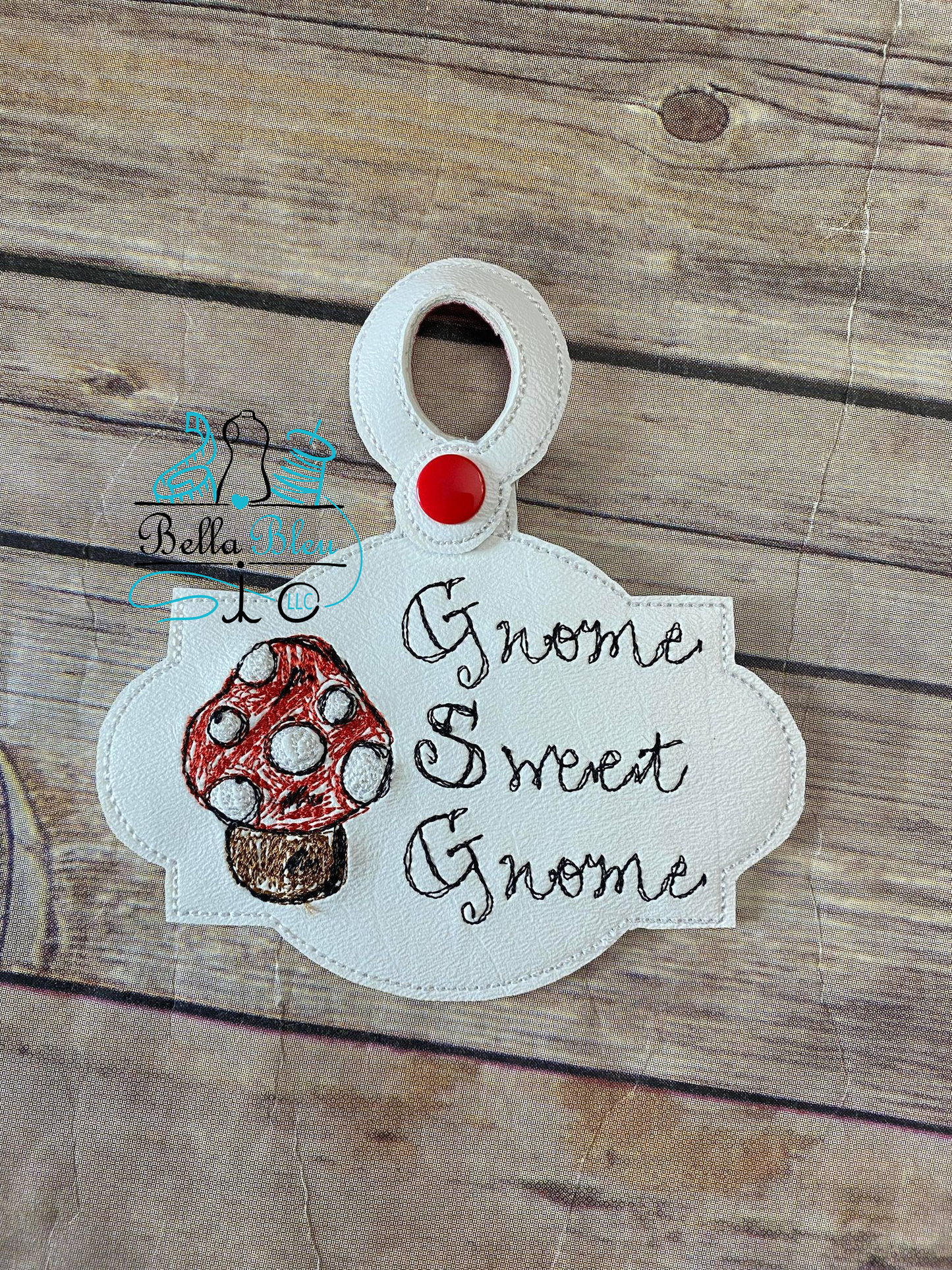 Scribble Gnome Sweet Gnome Mushroom ITH Bag Tag fob